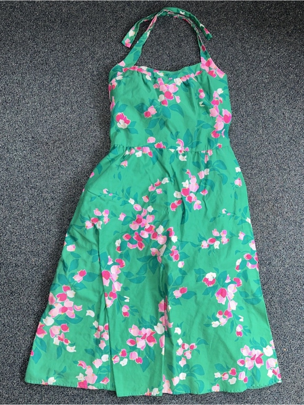 VTG Malia Honolulu green Halter Sundress with Pink Blossom Print with pockets